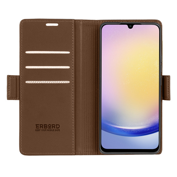 Husă pentru Samsung Galaxy A25 5G, ERBORD Glossy Litchi, portofel cu clapetă, maro