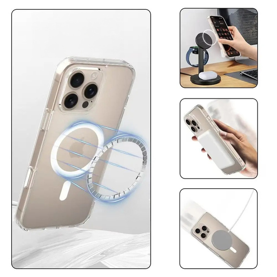 Carcasă ERBORD MagSafe pentru iPhone 16 Pro, buton activ, transparentă + Sticlă pentru ecran