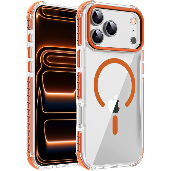 Carcasă blindată pentru MagSafe transparent cu laturi portocalii pentru iPhone 17 Pro