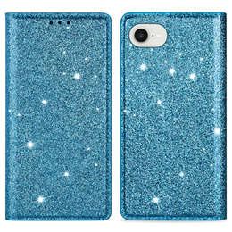 Carcasa flip pentru iPhone 16E, Card Slot Glittery, albastru