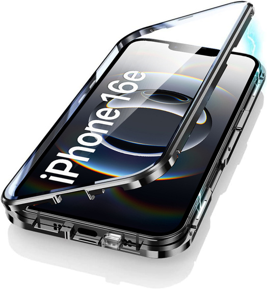 Husa pentru iPhone 16E, Magnetic Dual Glass, negru