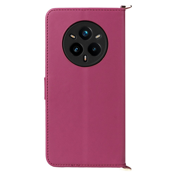 Carcasă cu clapetă pentru Realme 14 Pro+ 5G, Crossbody Leather Wallet, roz închis