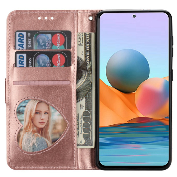 Cu clapetă pentru Samsung Galaxy A35 5G, Wallet Zipper Pocket Glittery, roz rose gold