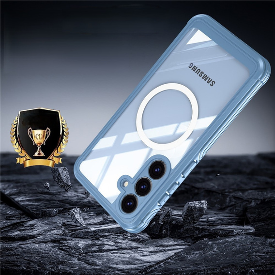 Husă pentru Samsung Galaxy S25 FE, Shockproof, cu sticlă, pentru MagSafe, albastru