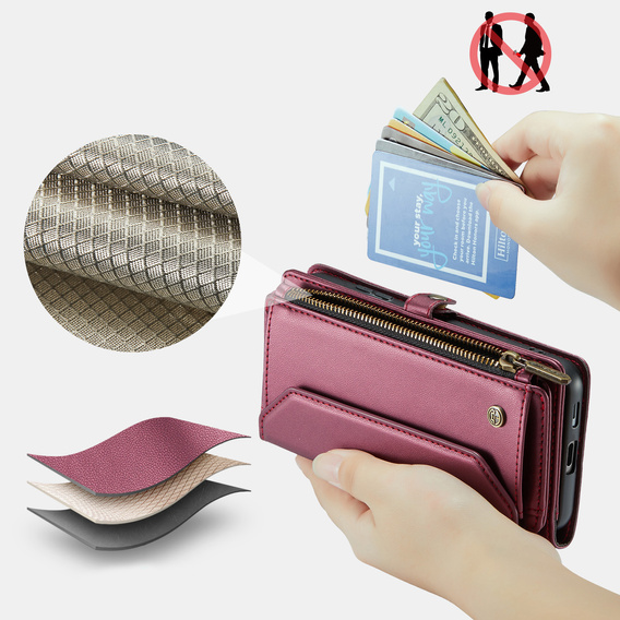 Husă din piele CASEME RFID pentru Samsung Galaxy S26 Ultra, roșie