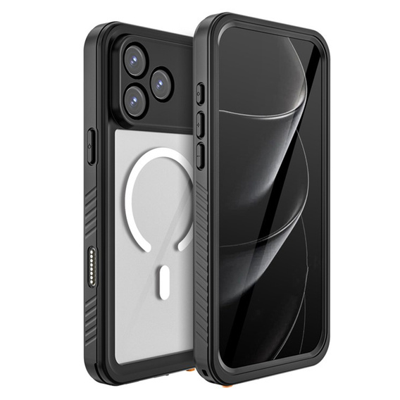 Carcasă Redpepper pentru iPhone 17 Pro Max, impermeabilă IP68, pentru MagSafe, transparentă cu laturi negre