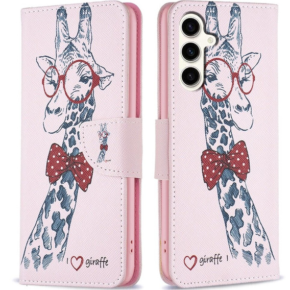 Cu clapetă pentru Samsung Galaxy S23 FE, Wallet, Giraffe roz