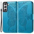 Cu clapetă pentru Samsung Galaxy S21 FE, Butterfly, albastru