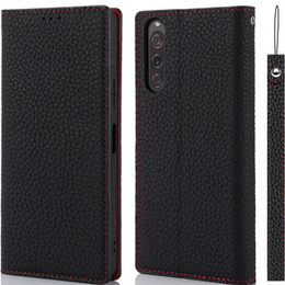 Cu clapetă pentru Sony Xperia 10 V, Litchi Skin Grain, negru