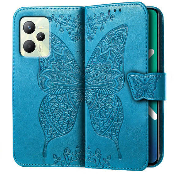 Cu clapetă pentru Realme C35, Butterfly, albastru