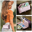 Husă CASEME pentru Samsung Galaxy S25 FE, RFID Leather Wallet, cu curea de umăr, roz