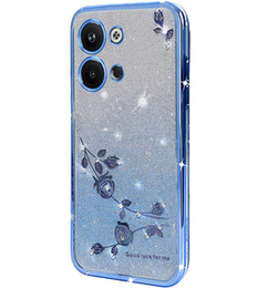 Husă pentru Infinix Note 30 VIP, Glitter Flower,  albastru