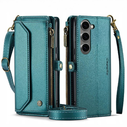 Husă CASEME pentru Samsung Galaxy S24 FE, RFID Leather Wallet, cu curea de umăr, verde