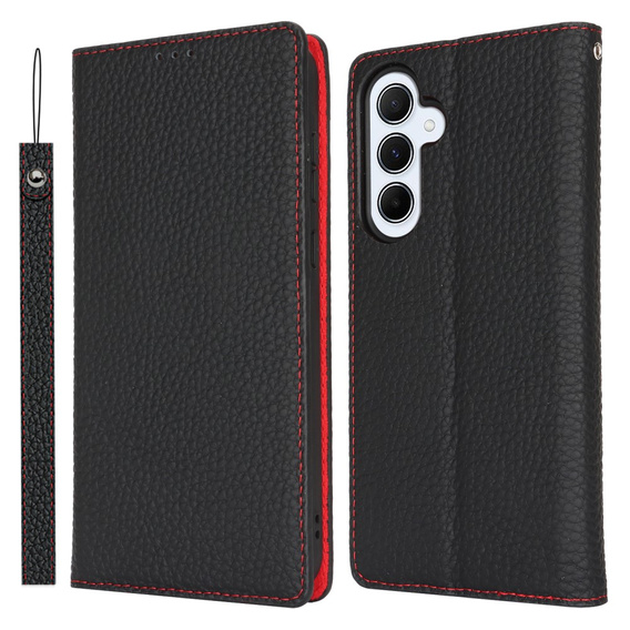 Cu clapetă pentru Samsung Galaxy S24 FE, Litchi Skin Grain, negru