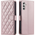 Husă cu clapetă pentru Samsung Galaxy A16, Rhombus Crossbody Leather, roz rose gold