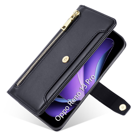 Cu clapetă pentru Oppo Reno 13 Pro, Wallet Zipper Pocket, negru