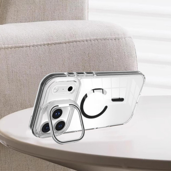 Husă pentru iPhone 17 Pro, pentru MagSafe, cu suport, transparentă cu inserții negre