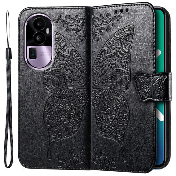 Cu clapetă pentru Oppo Reno 10 / 10 Pro, Butterfly, negru