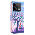 Cu clapetă pentru Xiaomi Redmi Note 13 5G, Wallet, Owls & Tree albastru