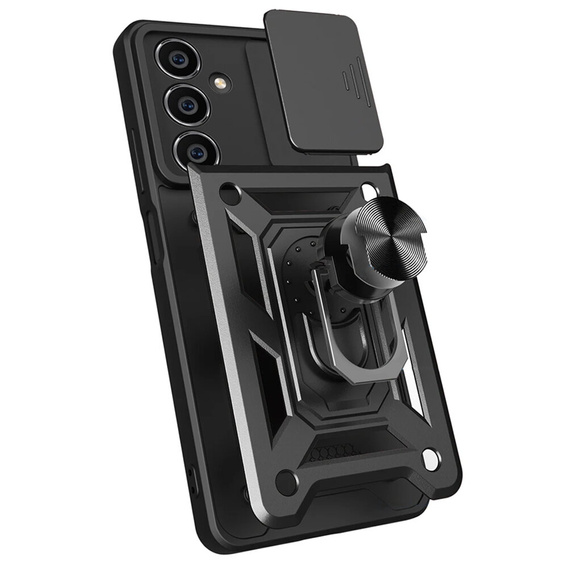 Carcasă blindată pentru Samsung Galaxy S23 FE, armată Slide Ring, negru + sticlă 9H