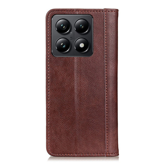 Huse pentru Xiaomi 14T Pro, Wallet Litchi Leather, maro