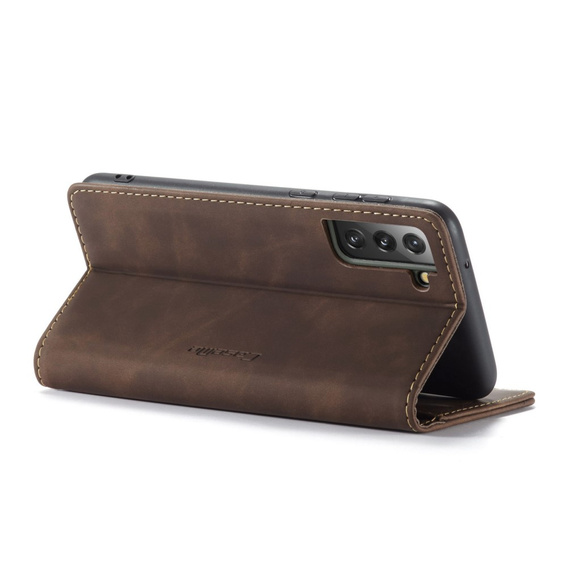 Husa CASEME pentru Samsung Galaxy S21 FE, Leather Wallet Case, cafea