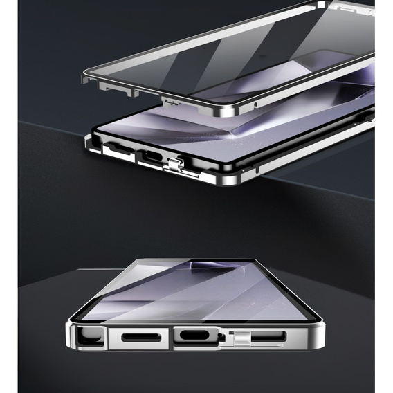 Carcasa Magnetic Dual Glass MagSafe pentru Samsung Galaxy S25 Ultra, de argint