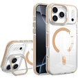 Husă pentru iPhone 17 Pro Max, pentru MagSafe, cu suport, transparentă cu inserții aurii