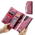 Husă CASEME pentru Samsung Galaxy S25 Ultra, Retro Leather Wallet, cu curea de umăr, roșu