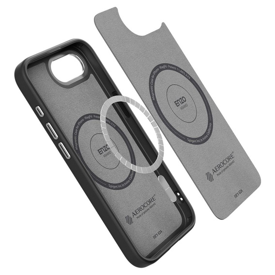 Carcasa Spigen pentru iPhone 16E, Enzo Aramid MagSafe, negru carbon + 9H Tempered Glass