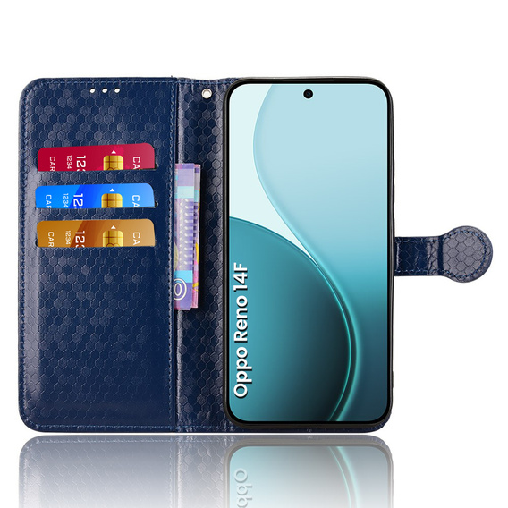 Husă cu clapetă pentru Oppo Reno 14F, Wallet Rhombus, albastru