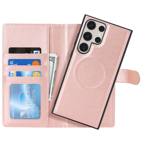 Husă cu clapetă pentru Samsung Galaxy S23 Ultra, portofel, pentru MagSafe, roz rose gold
