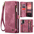 Husă CASEME pentru Samsung Galaxy A56 5G, Retro Leather Wallet, cu curea de umăr, roșu