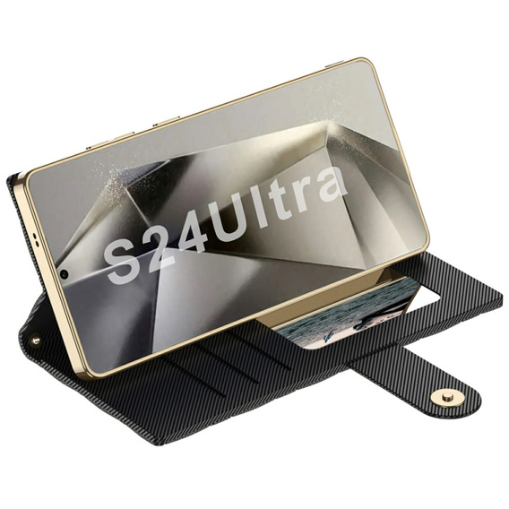 Husă flip pentru Samsung Galaxy S24 Ultra, GKK Mirror Wallet, negru