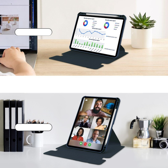 Husă pentru tastatură pentru iPad Pro 11" 2024 (5 gen.), Rotary 360° Leather, albastru închis