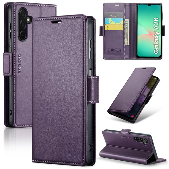 Husă pentru Samsung Galaxy A26, ERBORD Glossy Litchi, portofel cu clapetă, violet