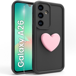 Carcasa pentru Samsung Galaxy A26, Silicone Heart, negru + Sticlă temperată 9H