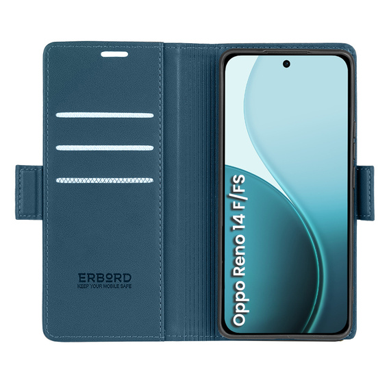 Husă pentru Oppo Reno 14 F / 14 FS, ERBORD Glossy Litchi, portofel cu clapetă, albastru