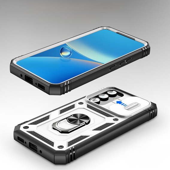 Husă blindată pentru Samsung Galaxy A54 5G, CamShield Slide, alb / negru