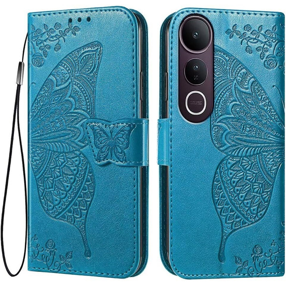 Cu clapetă pentru Vivo V50 Lite 4G / 5G, Butterfly, albastru