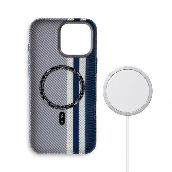 Carcasa pentru iPhone 16 Pro Max, Carbon Fiber MagSafe, albastru