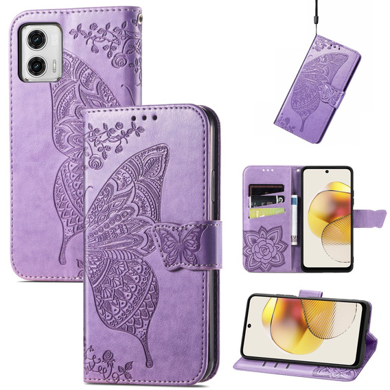 Cu clapetă pentru Motorola Moto G73 5G, Butterfly, violet