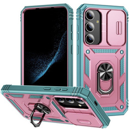 Husă blindată pentru Samsung Galaxy S24, CamShield Slide, verde / roz