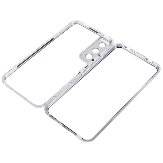 Husa pentru Samsung Galaxy S21, Magnetic Dual Glass, de argint