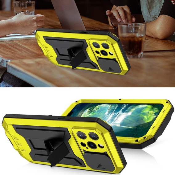 Husă pentru iPhone 13 Pro, R-JUST CamShield Slide, armată, galben / negru
