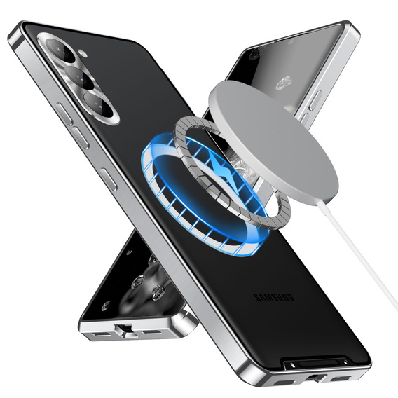 Carcasă de protecție pentru camera foto pentru Samsung Galaxy S23, CamShield MagSafe, transparent / argintiu