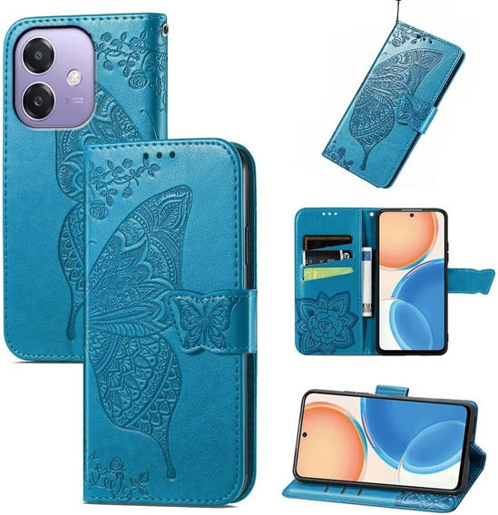 Cu clapetă pentru Oppo A40 / Oppo A40m, Butterfly, albastru