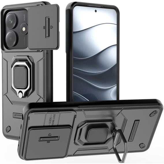 Husă pentru Xiaomi Redmi Note 14 5G, KickStand Camera Lens, negru