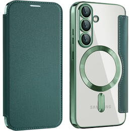 Cu clapetă pentru Samsung Galaxy S25, RFID Wallet MagSafe CamShield, verde