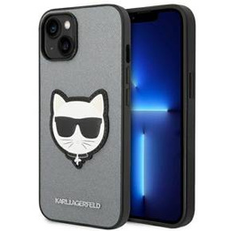Karl Lagerfeld Huse pentru iPhone 14 Plus, Saffiano Choupette Head Patch, de argint